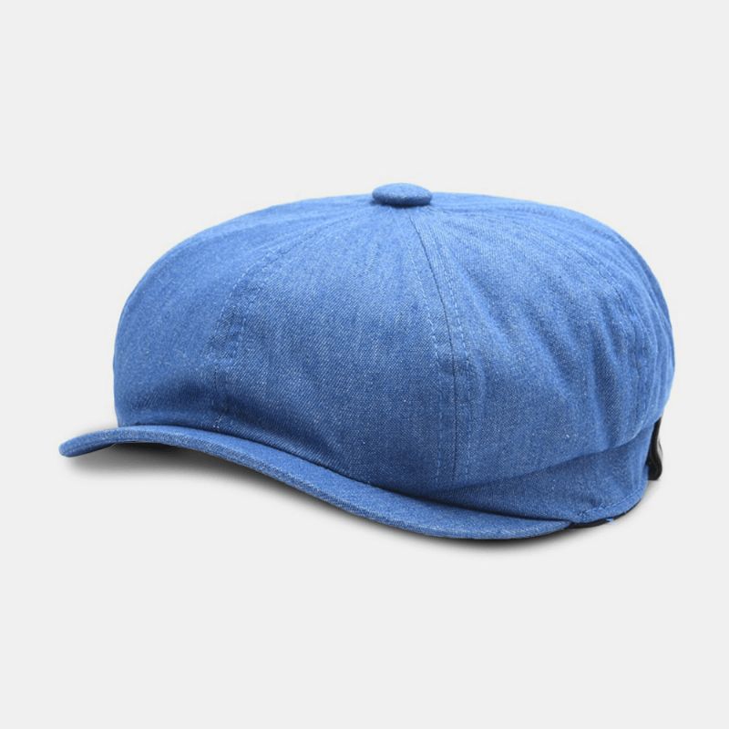 Hommes Denim Patchwork Béret Casquette Décontracté Rétro Élastique Bande Octogonale Chapeau Plat Chapeau Peintre Gavroche Casquette