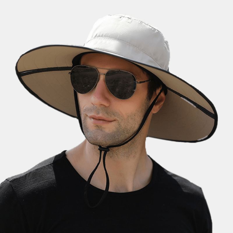 Hommes Solide Pliable Parasol Chapeau Sac Bord Coupe-vent Corde Été Extérieur Alpinisme Crème Solaire Seau Chapeau