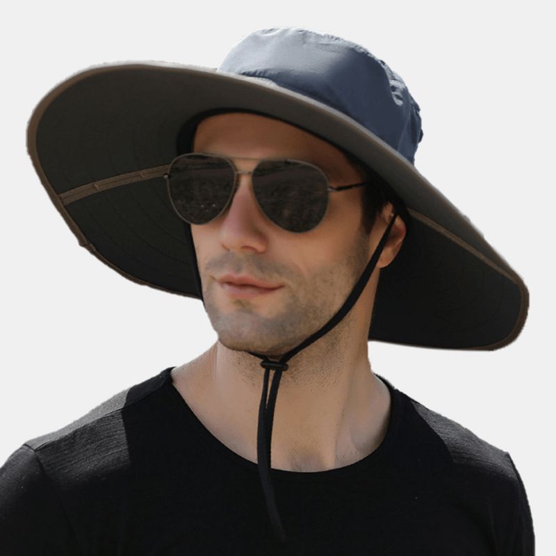 Hommes Solide Pliable Parasol Chapeau Sac Bord Coupe-vent Corde Été Extérieur Alpinisme Crème Solaire Seau Chapeau