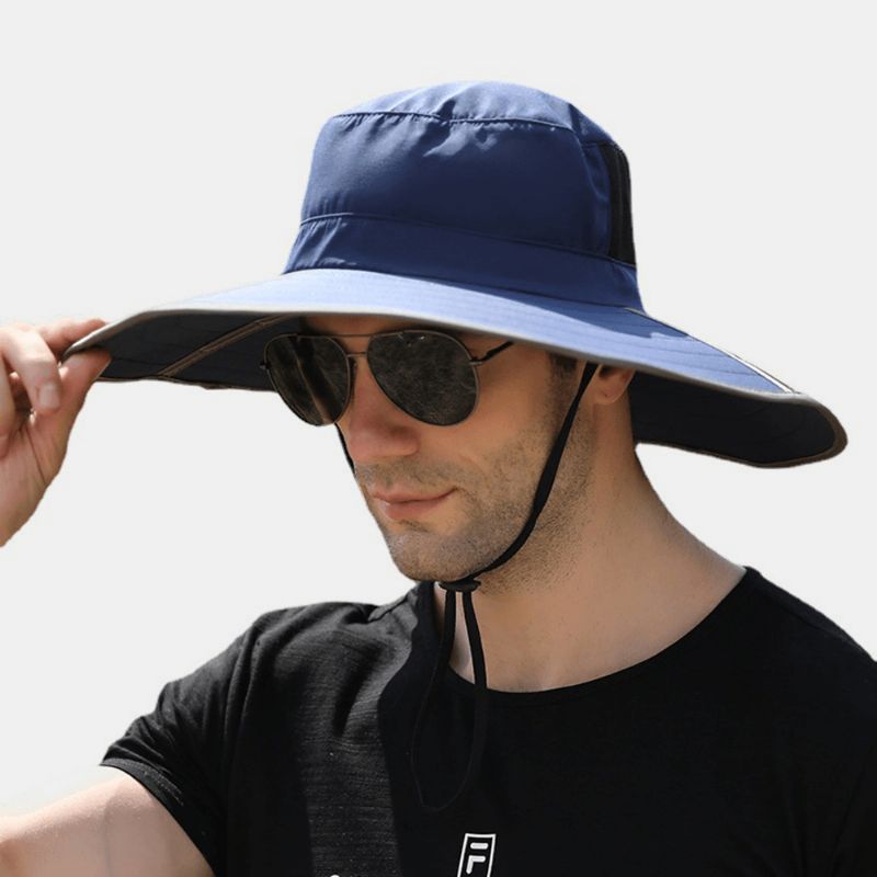 Hommes Solide Pliable Parasol Chapeau Sac Bord Coupe-vent Corde Été Extérieur Alpinisme Crème Solaire Seau Chapeau