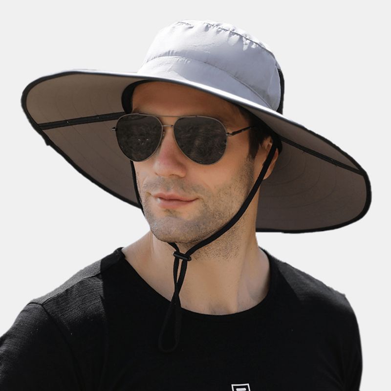 Hommes Solide Pliable Parasol Chapeau Sac Bord Coupe-vent Corde Été Extérieur Alpinisme Crème Solaire Seau Chapeau