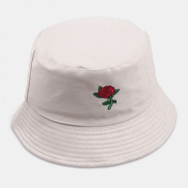 Unisexe Cartoon Rose Broderie Twill Cap Outdoor Suncreen Parasol Seau Chapeau