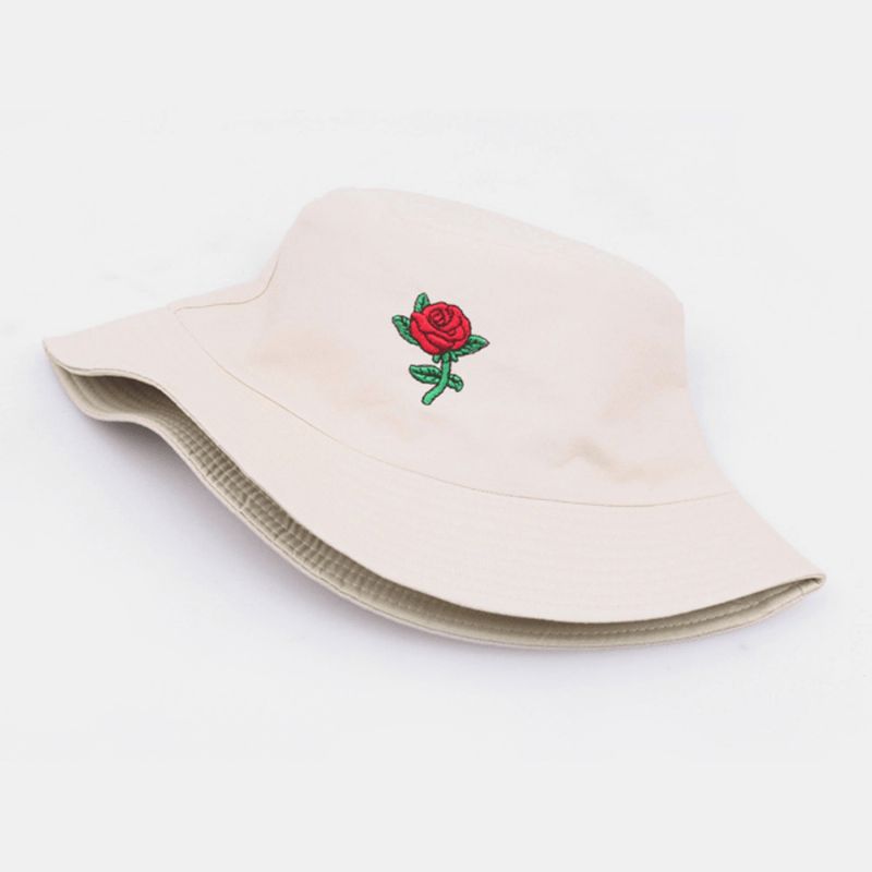 Unisexe Cartoon Rose Broderie Twill Cap Outdoor Suncreen Parasol Seau Chapeau