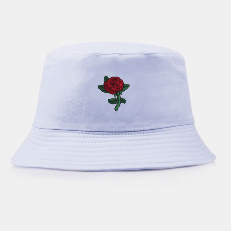 Unisexe Cartoon Rose Broderie Twill Cap Outdoor Suncreen Parasol Seau Chapeau