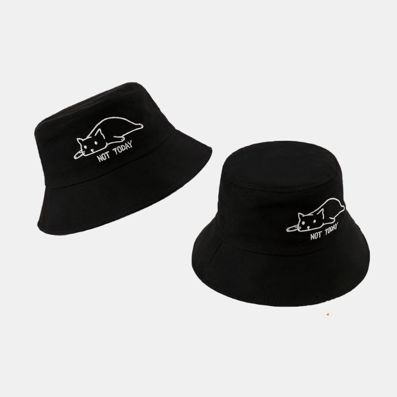 Unisexe Coton Couleur Unie Seau Chapeau Lettres Dessin Animé Chat Broderie Simple Été Voyage Plage Chapeau