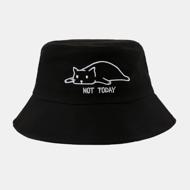 Unisexe Coton Couleur Unie Seau Chapeau Lettres Dessin Animé Chat Broderie Simple Été Voyage Plage Chapeau