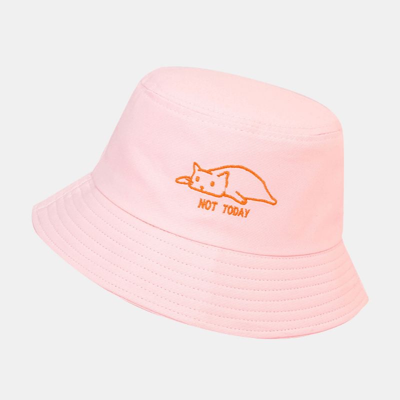 Unisexe Coton Couleur Unie Seau Chapeau Lettres Dessin Animé Chat Broderie Simple Été Voyage Plage Chapeau