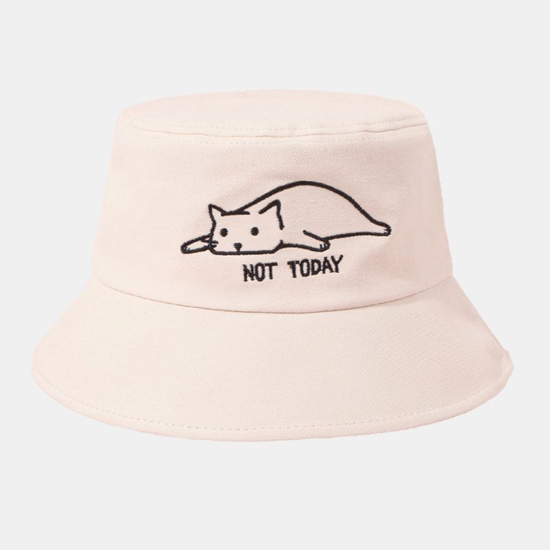 Unisexe Coton Couleur Unie Seau Chapeau Lettres Dessin Animé Chat Broderie Simple Été Voyage Plage Chapeau