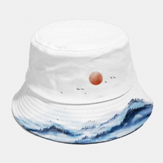 Unisexe Coton Mode Automne Paysage Encre De Chine Peinture Chapeau De Soleil Extérieur Parasol Seau Chapeau Pour Hommes