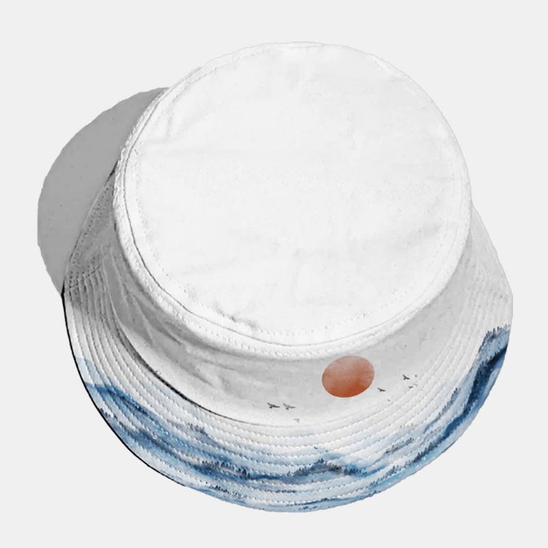 Unisexe Coton Mode Automne Paysage Encre De Chine Peinture Chapeau De Soleil Extérieur Parasol Seau Chapeau Pour Hommes