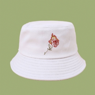 Unisexe Flamme Rose Broderie Soleil Chapeau Coton Simple Écran Solaire Seau Chapeau