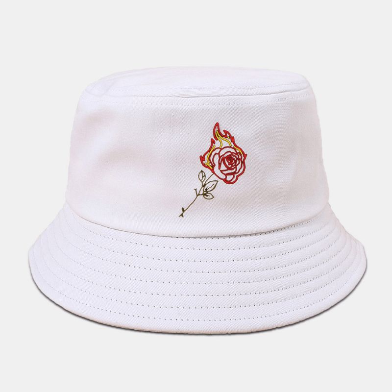 Unisexe Flamme Rose Broderie Soleil Chapeau Coton Simple Écran Solaire Seau Chapeau