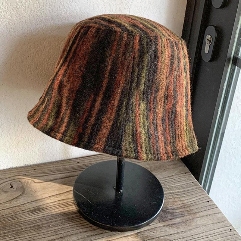 Unisexe Laine Mélangée Couleur Chaud Coupe-vent Décontracté Personnalité Couple Chapeau Seau Chapeau