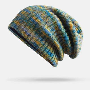 Unisexe Laine Mixte Arc-en-ciel Couleur Rayures Motif Plus Velours Épais Chaud Couple Chapeau Bonnet Bonnet Tricoté