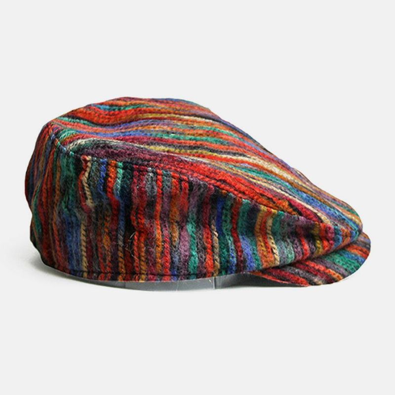 Unisexe Tie-dye Arc-en-ciel Couleur Mélangée Rayures Motif Style Ethnique Décontracté Personnalité Avant Chapeau Béret Chapeau