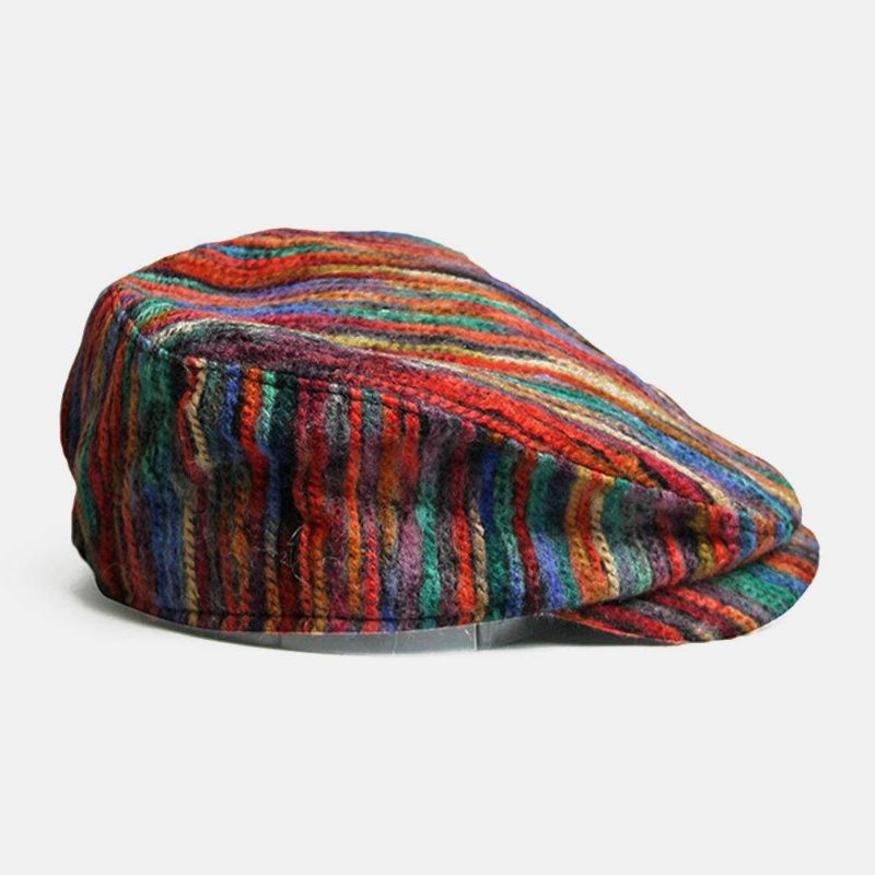 Unisexe Tie-dye Arc-en-ciel Couleur Mélangée Rayures Motif Style Ethnique Décontracté Personnalité Avant Chapeau Béret Chapeau