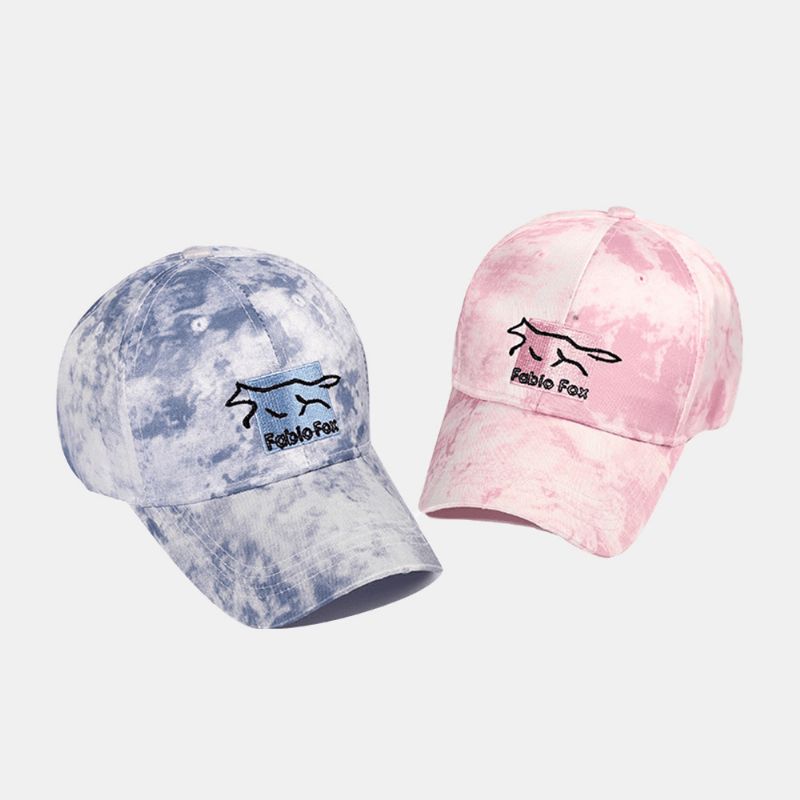 Unisexe Tie-dye Ivy Cap Petit Renard Motif De Broderie Parasol Extérieur Détendu Casquette Réglable Chapeaux De Baseball