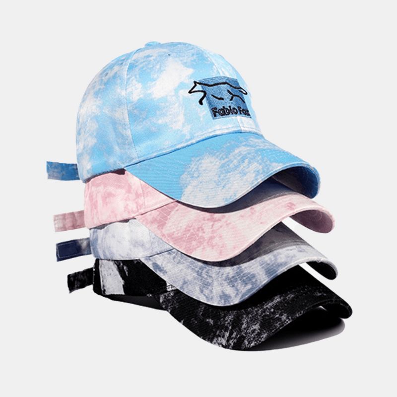 Unisexe Tie-dye Ivy Cap Petit Renard Motif De Broderie Parasol Extérieur Détendu Casquette Réglable Chapeaux De Baseball