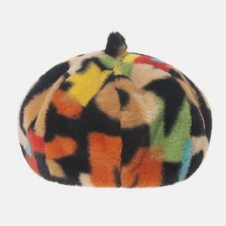 Unisexe Tie-dye Peluche Style Britannique Chaud Doux Décontractées All-match Peintre Chapeau Béret Chapeau Octogonal Chapeau