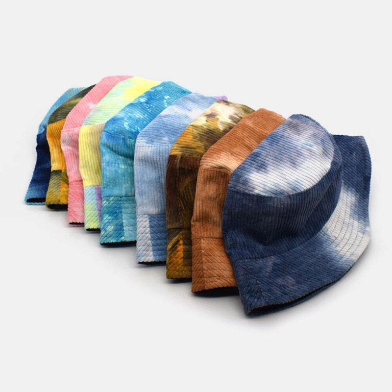 Unsiex Double Face Tie-dye Velours Côtelé Et Coton Chaud Doux Extérieur Décontracté Tout-allumette Chapeau