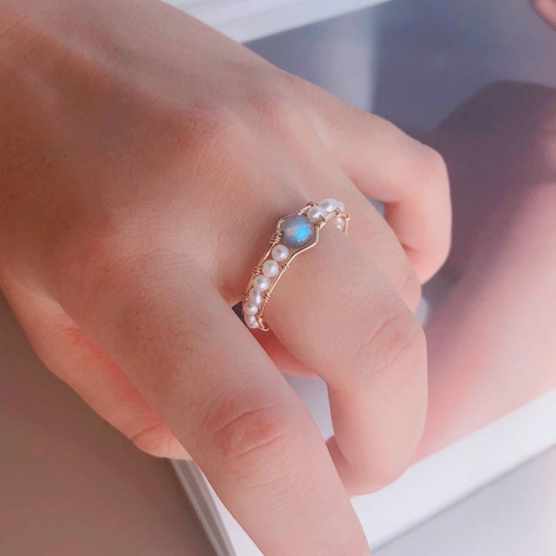 Bague Perle De Clair De Lune Grise