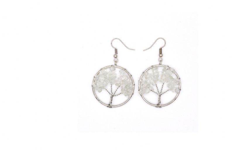 Boucles D'oreilles Arbre À Souhaits En Cristal Naturel En Pierre Concassée Boucles D'oreilles Arbre En Cristal