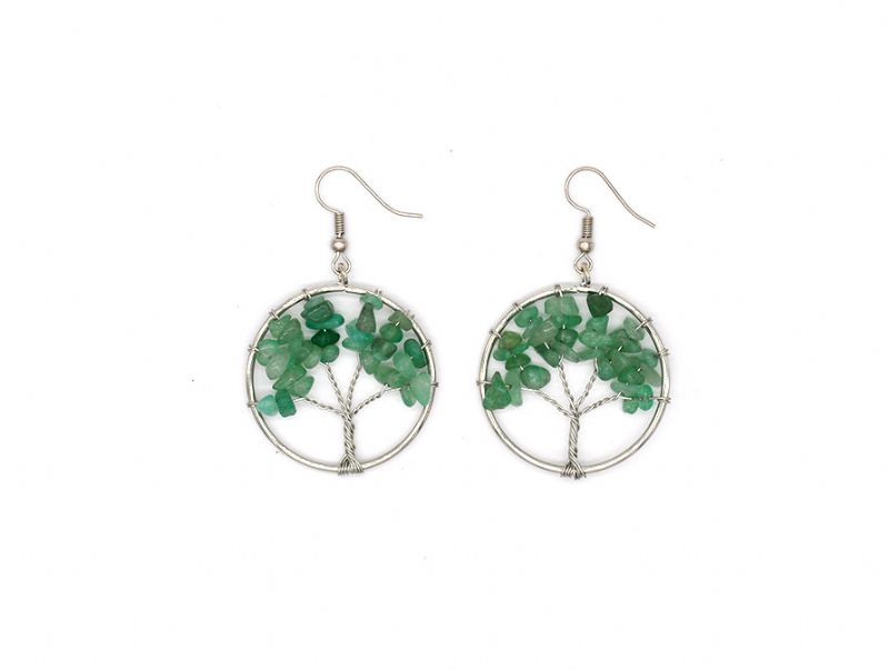 Boucles D'oreilles Arbre À Souhaits En Cristal Naturel En Pierre Concassée Boucles D'oreilles Arbre En Cristal