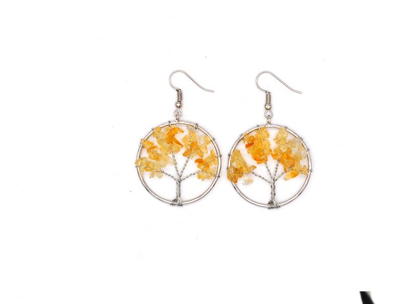 Boucles D'oreilles Arbre À Souhaits En Cristal Naturel En Pierre Concassée Boucles D'oreilles Arbre En Cristal