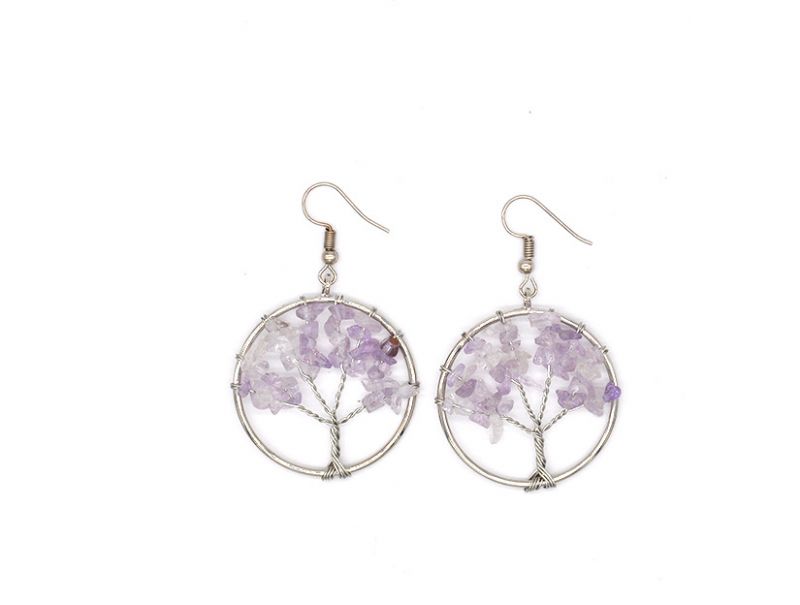 Boucles D'oreilles Arbre À Souhaits En Cristal Naturel En Pierre Concassée Boucles D'oreilles Arbre En Cristal