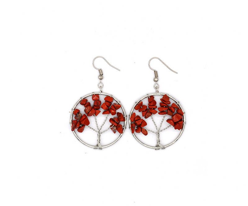 Boucles D'oreilles Arbre À Souhaits En Cristal Naturel En Pierre Concassée Boucles D'oreilles Arbre En Cristal