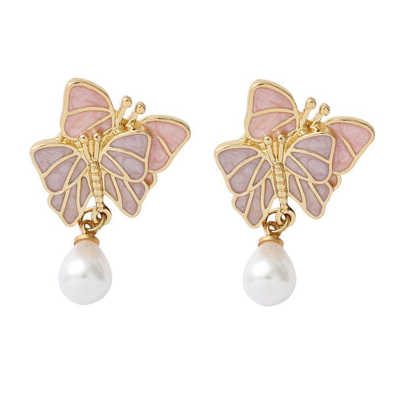 Boucles D'oreilles Perle Papillon Simple Alliage Perle Papillon