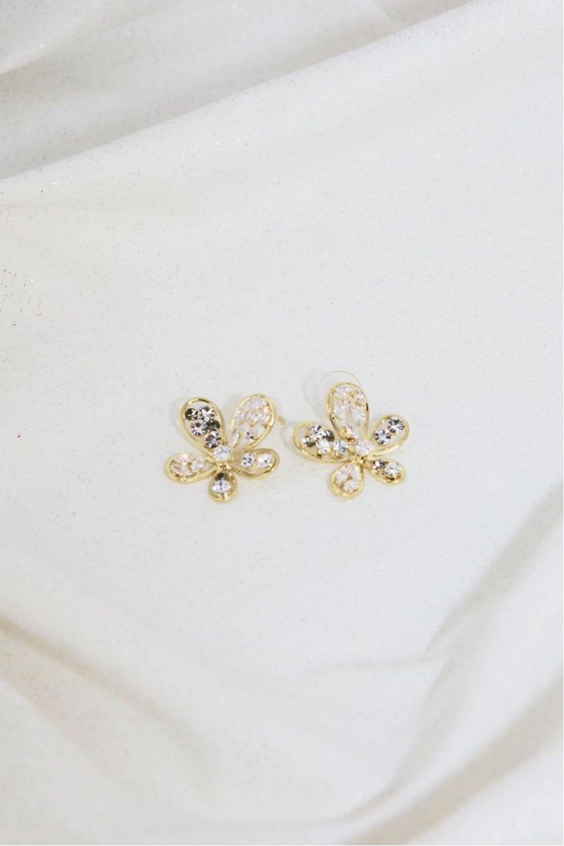 Boucles D'oreilles Tige Fleur Zircone