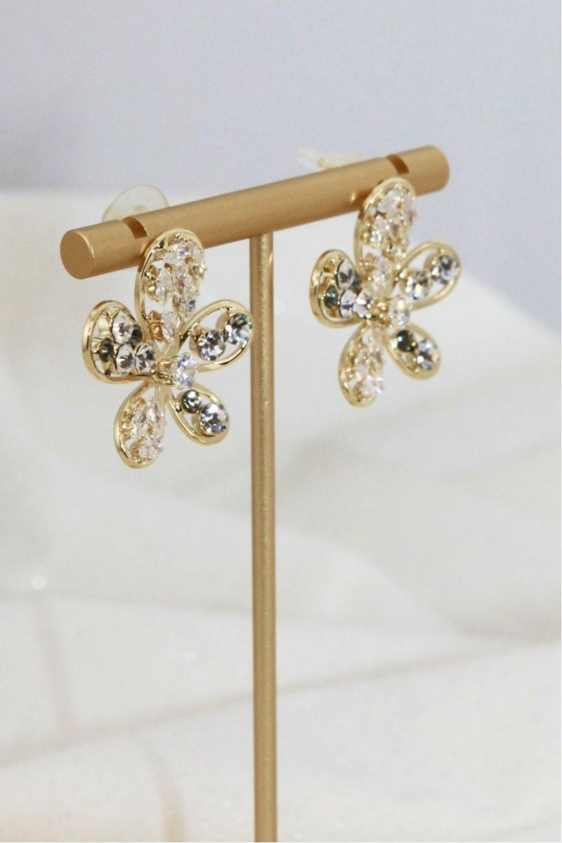 Boucles D'oreilles Tige Fleur Zircone