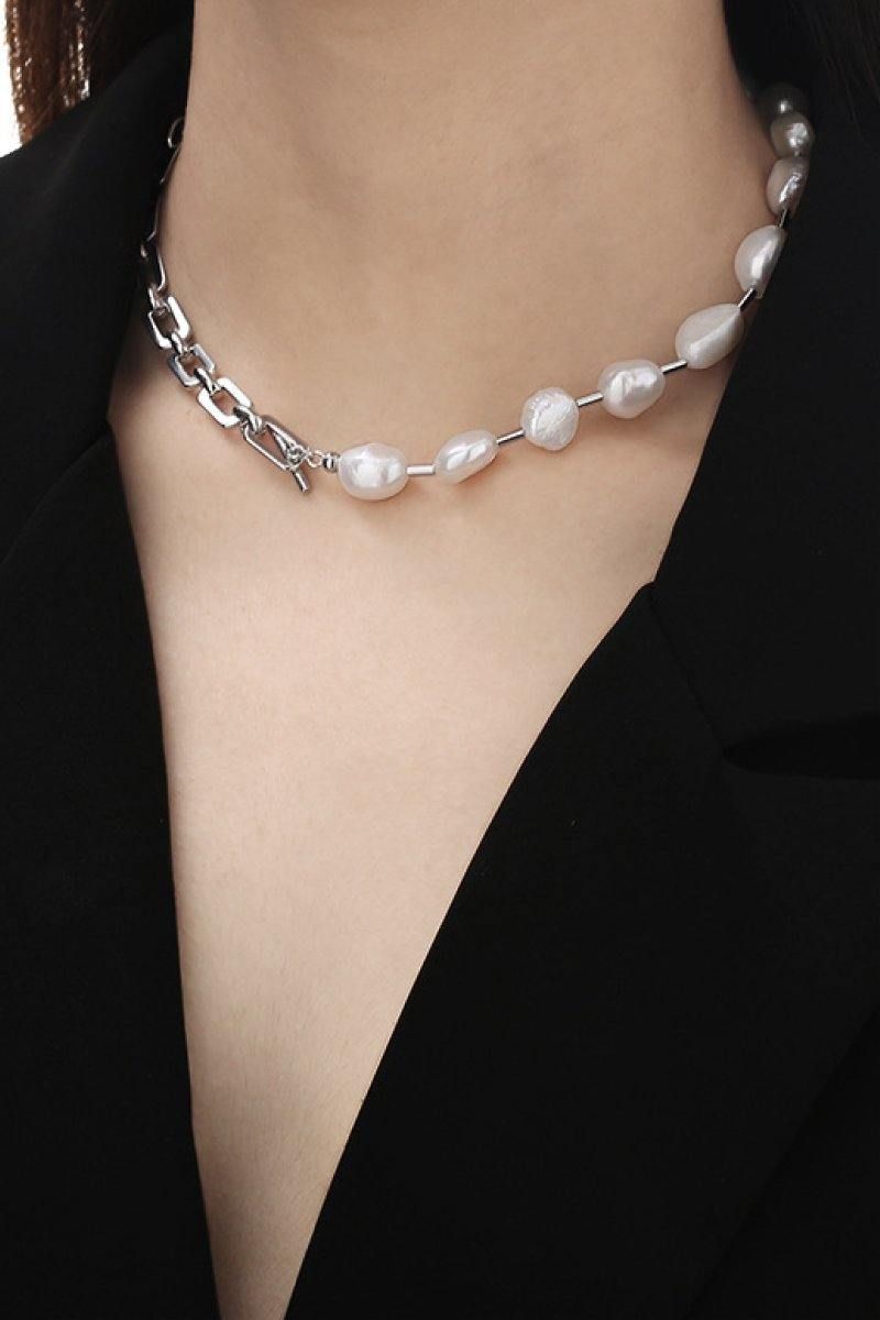 Collier De Perles D'eau Douce Et Chaîne