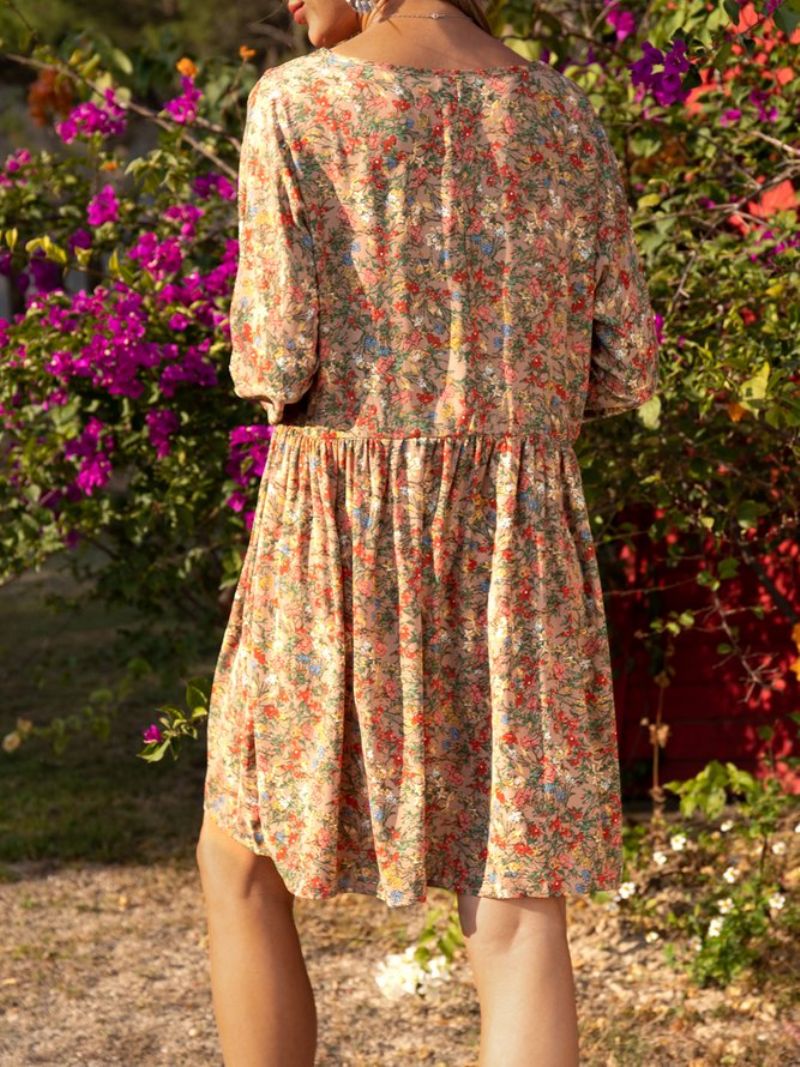 Robe Décontractée À Manches Longues Et Col Rond Café