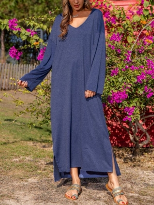 Robe Droite À Manches Longues En Coton Mélangé Bleu