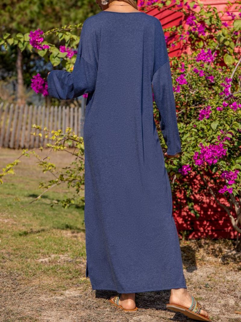 Robe Droite À Manches Longues En Coton Mélangé Bleu