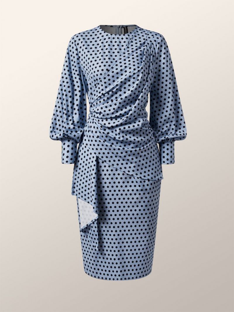 Robe Élégante Au Genou À Pois Et Col Rond