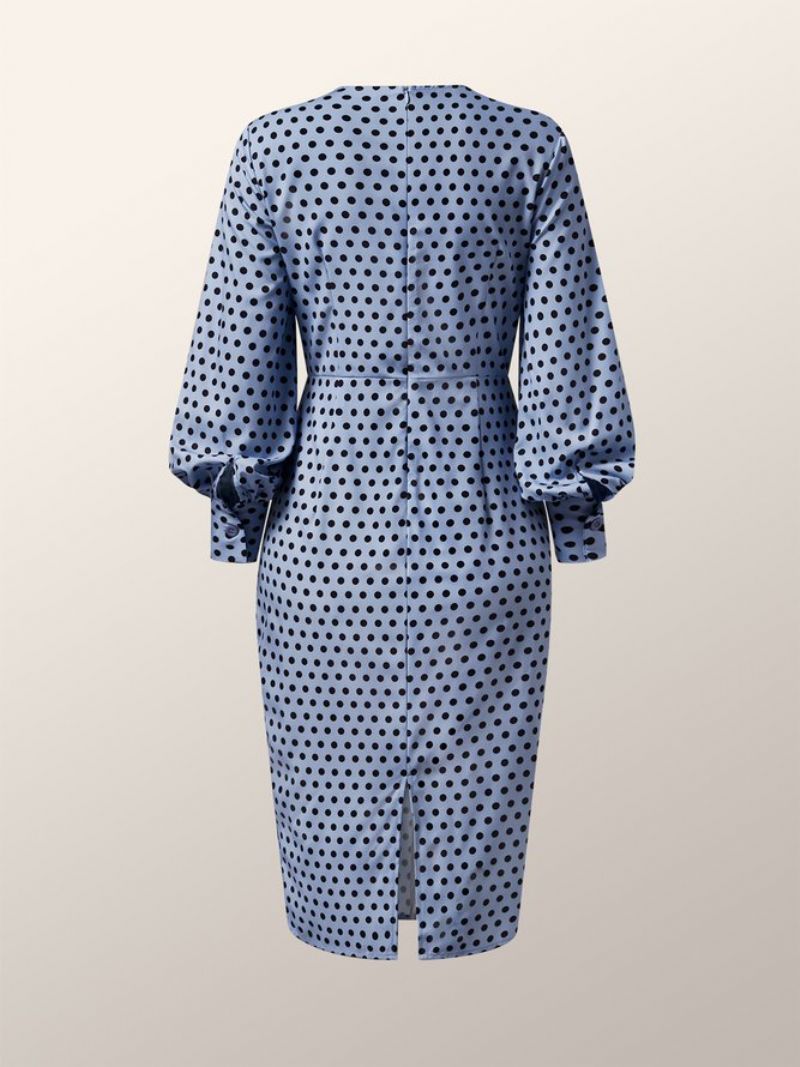 Robe Élégante Au Genou À Pois Et Col Rond