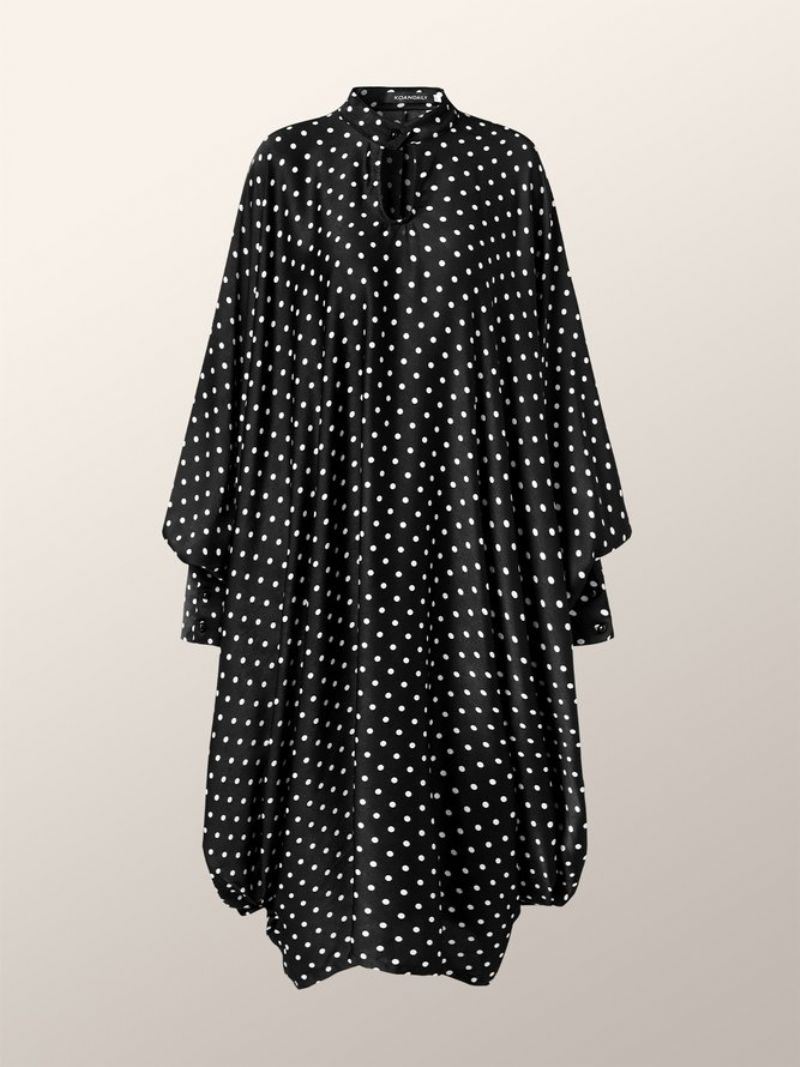 Robe Élégante À Pois Et Col Montant