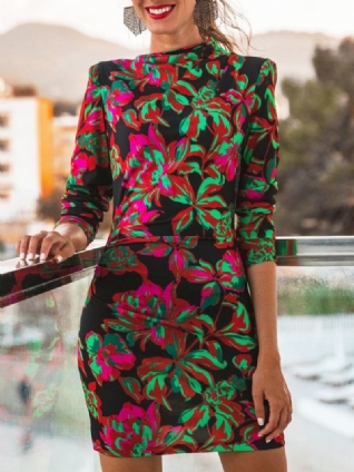 Robe Imprimée Florale À Manches Longues De Vacances Élégantes