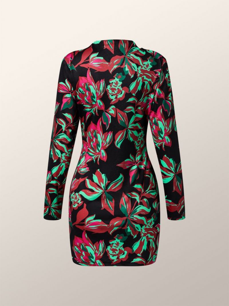 Robe Imprimée Florale À Manches Longues De Vacances Élégantes