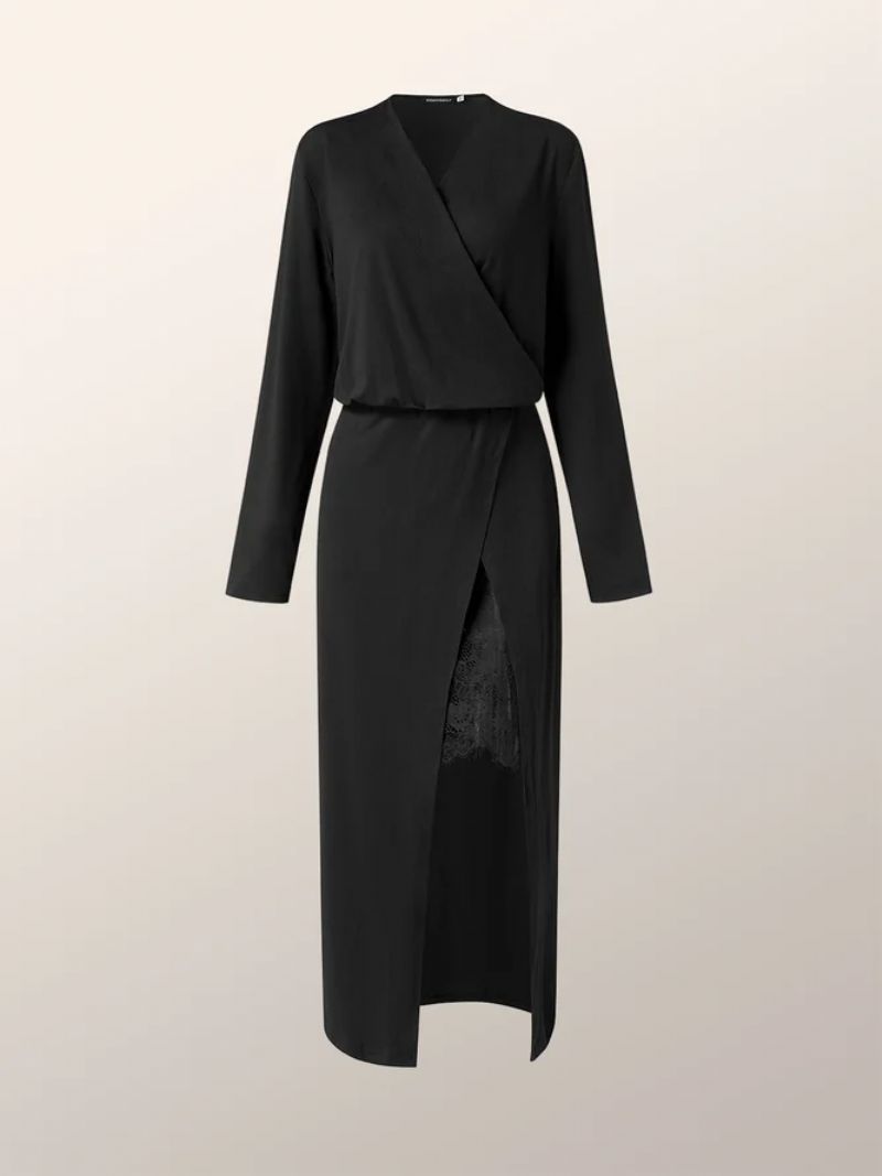 Robe Mi-longue Coupe Régulière À Manches Longues Pour Femme