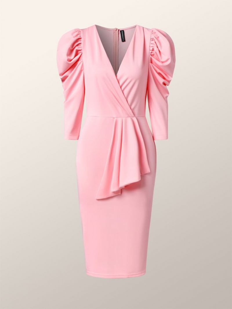 Robe Mi-longue Élégante À Col En V Et Coupe Classique