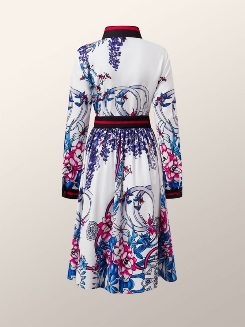 Robe Mi-longue Élégante À Manches Longues Et Col Chemise À Fleurs