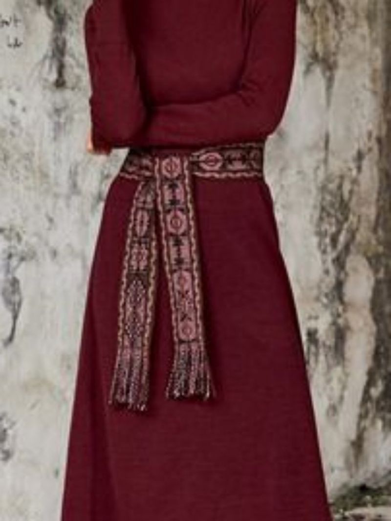 Robe Mi-longue Unie Bordeaux À Col Roulé (ceinture Exclue)