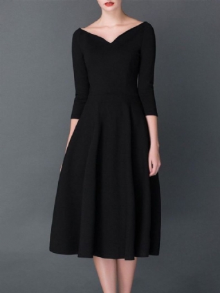 Robe Mi-longue Unie À Col En Forme De Cœur