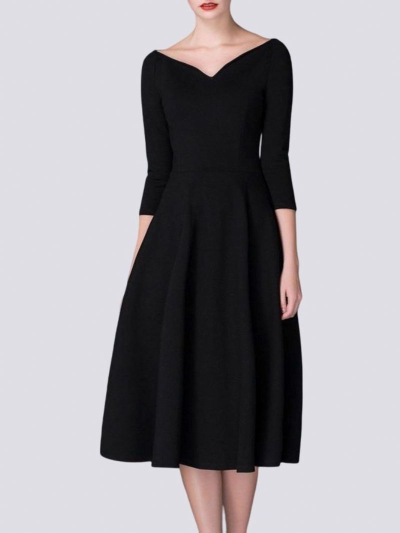 Robe Mi-longue Unie À Col En Forme De Cœur