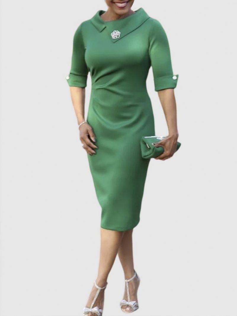 Robe Verte Unie Élégante À Encolure Asymétrique Quotidienne