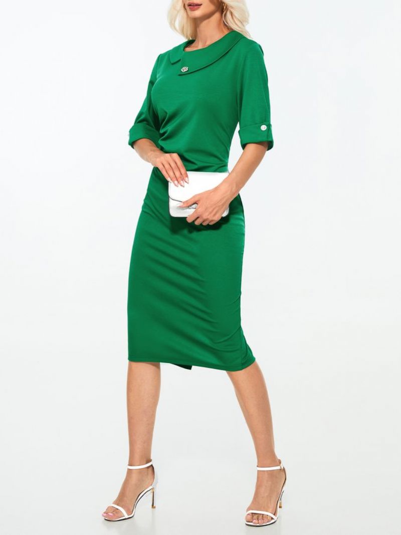 Robe Verte Unie Élégante À Encolure Asymétrique Quotidienne